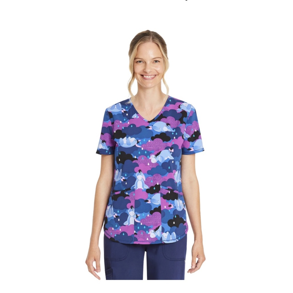 Scrub Top Disney Eeyore Rain Women’s V-Neck